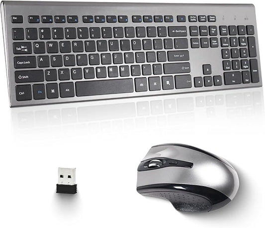 Wireless Keyboard and Mouse Combo 17inch Full Size 2.4G USB Ergonomic Slim Wireless Keyboard for PC Laptop Tablet Desktop Computer,Windows Silver Gray (Black Gray)