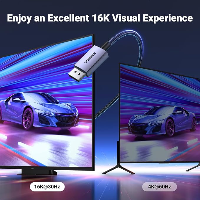 UGREEN DisplayPort Cable 2.1 DP2.0 40Gbps Support 16K@30Hz 8K@240Hz 4K@240Hz HDR, HDCP, DSC 1.2a, Braided Display Port Cable Cord Compatible FreeSync G-Sync Video Card Monitor, 10FT