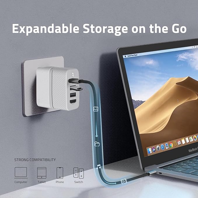 65W USB C Hub with 256GB SSD Storage, Multiport Adapter with PD Charging, USB 3.2 Ports, 4K HDMI for Laptop, Phone, Tablet Data Transfer