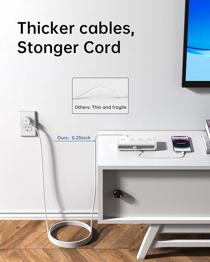 10-in-1 USB Charging Station with AC Outlets, Surge Protector Power Strip with USB Ports PD 20W, 4.9ft USB Extension Cord for Home/Office/Travelling Essentials