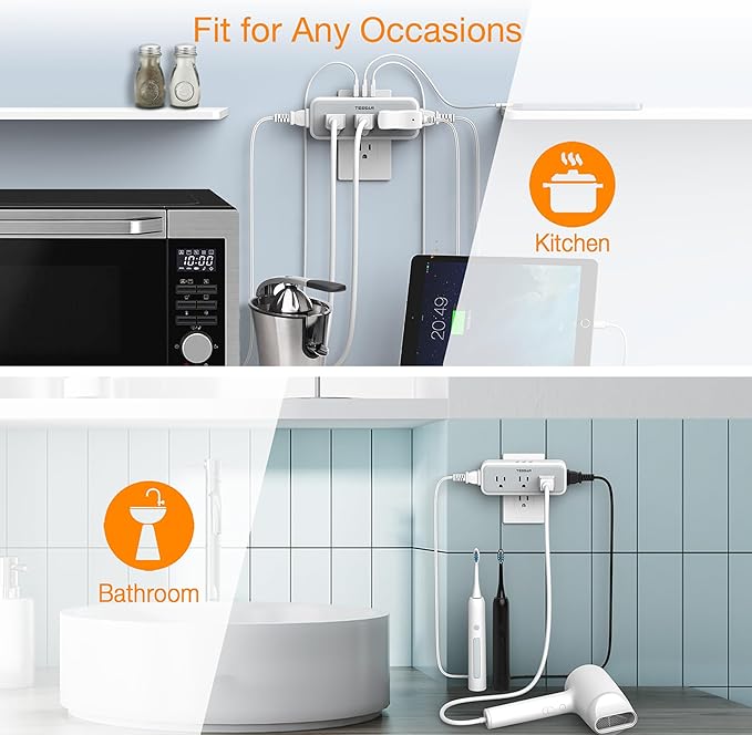 Multi Plug Outlet Splitter, TESSAN Wall Surge Protector 5 Outlet Extender 3 USB Charger Adapter, 3 Way Multiple Power Electrical Plug Expander