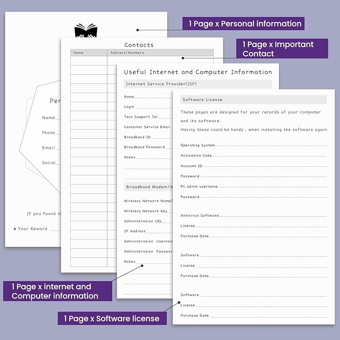 Password Book with Alphabetical Tabs, Hardcover Password Keeper, Size 4.4''x 6.1'' Password Notebook for Saving Internet Login, Username, Password Organizer for Computer & Website Logins,
