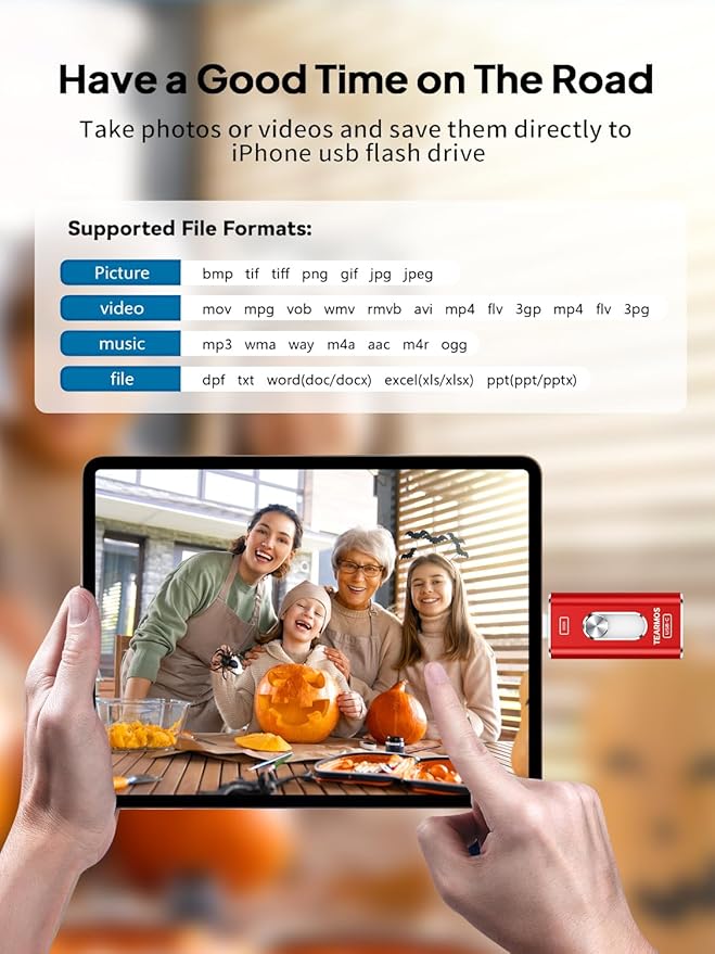256GB Photo Stick for iPhone Flash Drive, Memory Stick Phone Storage for Photos and Videos Files Backup, Compatible with iPhone iPad Android PC, Plug & Play, No App Required (Red)