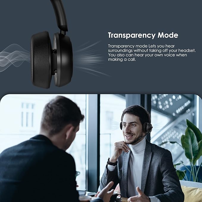 ANC & ENC Headset with Microphone for PC, Wireless Headset with Mic for Work(Flip-to-Mute & USB Dongle), Bluetooth 5.4 Noise Cancelling Headphones with Mic for Call Center/Home/Computer/Cell Phones