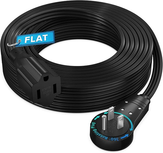 Maximm 360 Rotating Flat Plug Extension Cord - 25 Feet, Slim Space-Saving Design, Low Profile (Black)