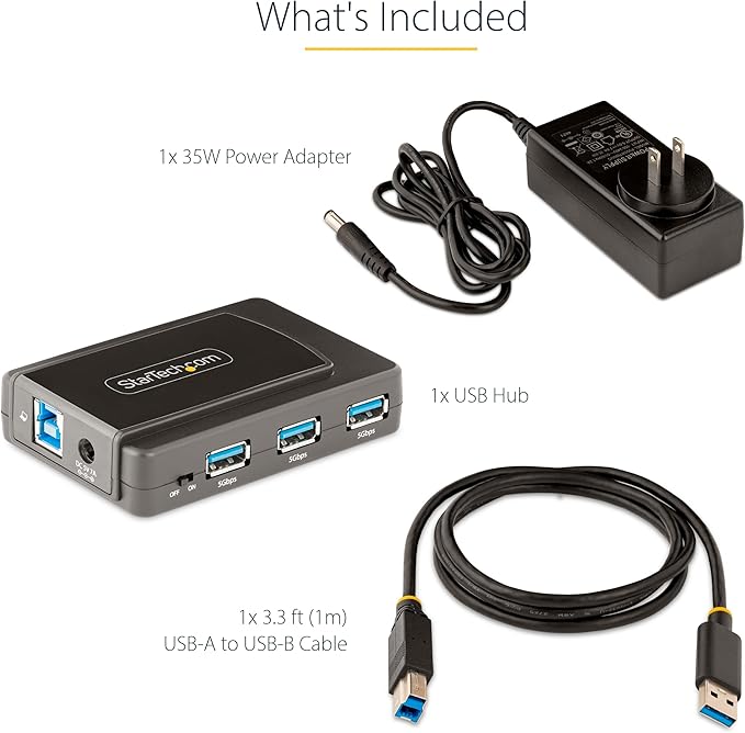 7-Port USB Hub with On/Off Switch, USB 3.0 5Gbps, USB-A to 7x USB-A, Self Powered USB-A Expansion Hub w/ 35W Power Supply