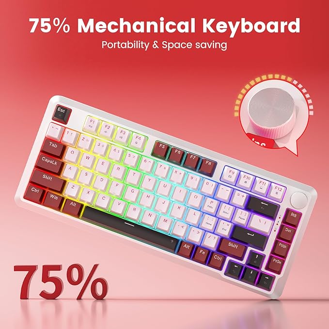 Redragon K721 Rapid Trigger Mechanical Keyboard, 8K Hz Gasket Mounted RGB 75％ Wired Gaming Keyboard with Volume Knob, Support Web & Client Driver, Magnetic Switch Fast Adjustable Actuation for PC MAC