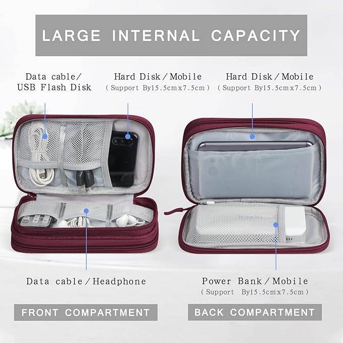 Skycase Electronic Organizer Travel Case - Waterproof Travel Cord Pouches for Organization, Cable Organizer, All-in-One Double Layers Storage Bag for Accessories, Charger, Cable, Red
