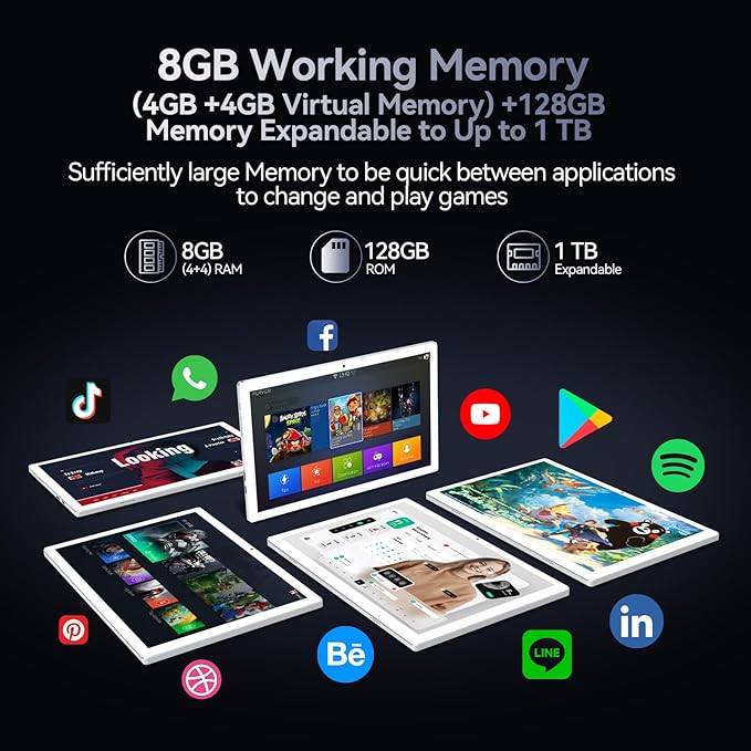 ANTEMPER Android Tablets 10 Inch, 5G WiFi Tablet Mit 8GB RAM+128GB ROM(1TB TF),2 in 1 Tablet with Keyboard Mouse Pen-Octa-Core2.0Ghz | 6000mAh | 1080FHD | 13MP Camera | WLAN GPS OTG Typ-c-Sliver