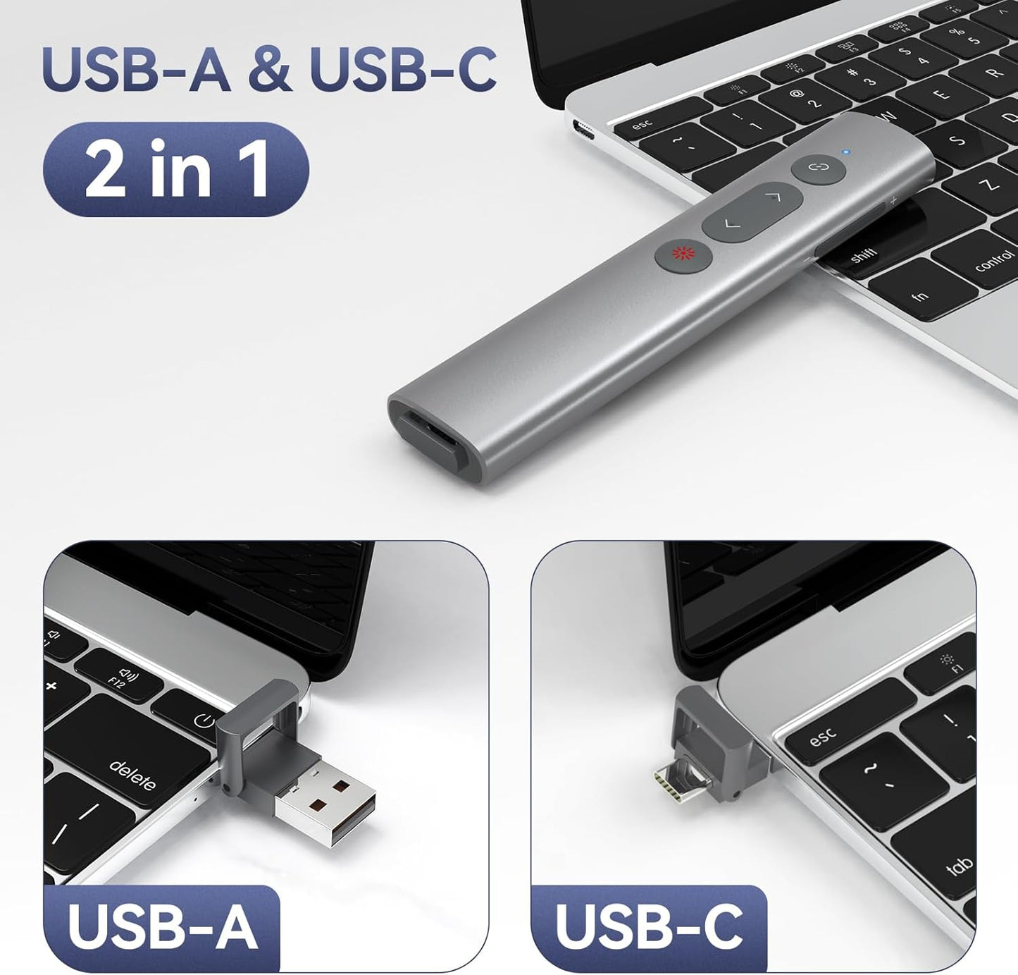 Wireless Presentation Clicker PowerPoint Remote: USB C A Presenter PPT Power Point Google Slide Advancer with Laser Pointer Smart Board Clicker for Computer Laptop Mac Projector Office Classroom