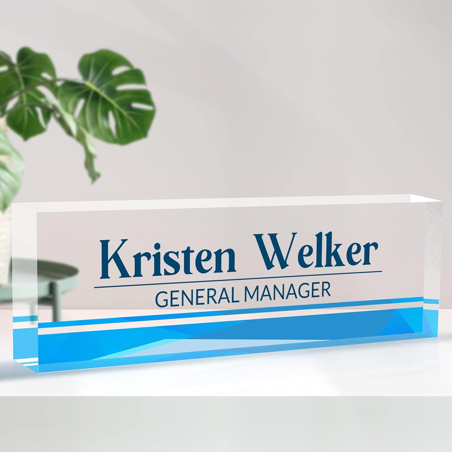 Desk Name Plate Personalized, Premium Business Modern Blue Acrylic Desk Name Plate, Personalized Name Plate for Desk, Office Decor for Women or Men Coworkers, Boss, Employee, Teacher (Blue 2)