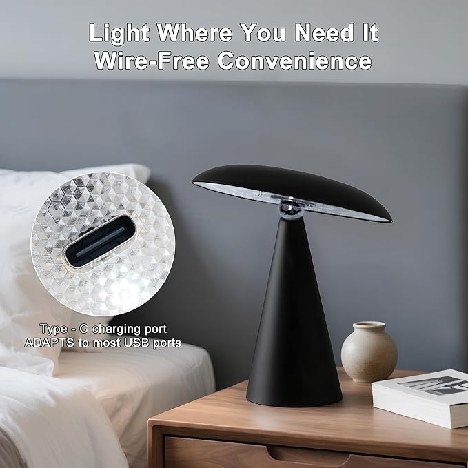 Elegant & Modern “Magnetic Cordless LED Table Lamp – Portable Touch-Dimmable Bedside Light for Bedroom, Living Room & Small Spaces (Black)”