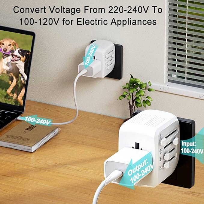 Adaptador de viaje internacional convertidor de voltaje escalones hacia abajo 220V a 110V para teléfonos celulares, portátiles y rizadores, Estados Unidos a Reino Unido, Europa, Australia y más de 200