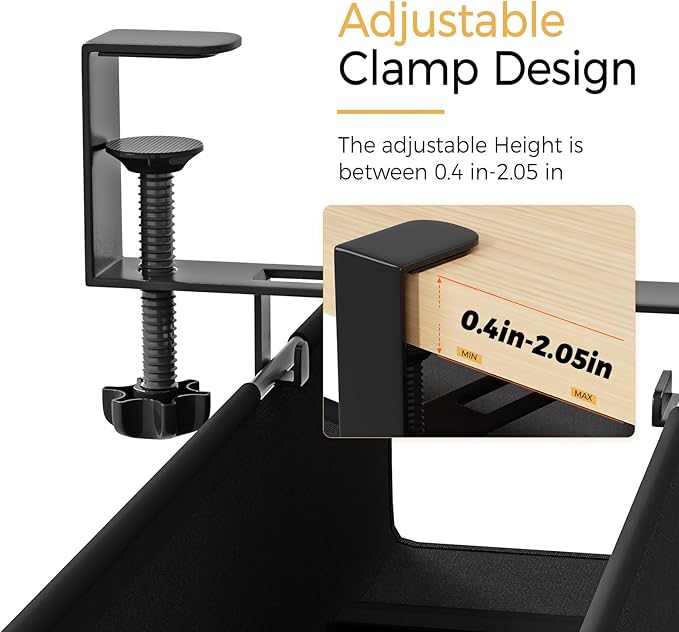 Under Desk Cable Management Tray 15.7" - No Drill Computer Wire Organizer Cable Tray, Fabric Cord Hider Clamp Mount, with 16X Cable Ties PC Cables Management Cord Holder for Office/Home (Black)