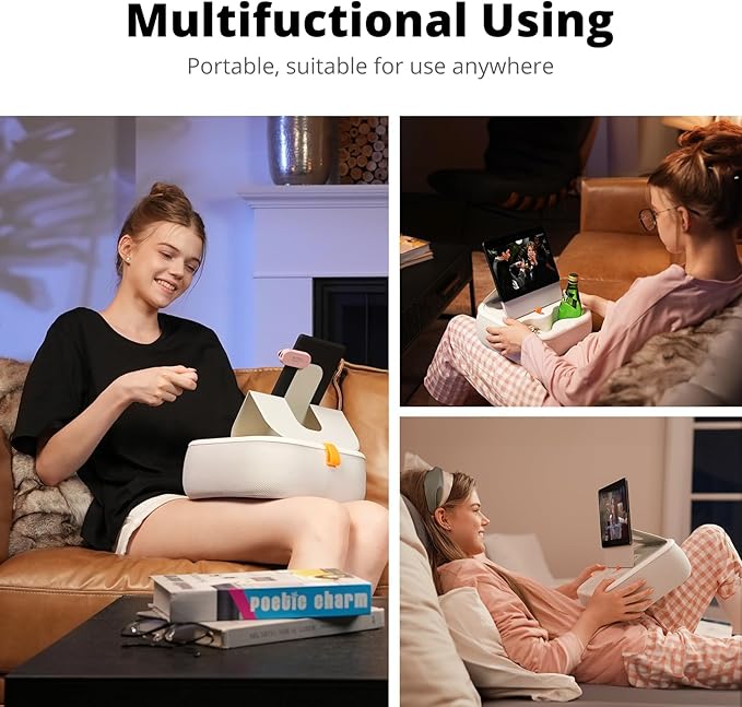 Magnetic Tablet Pillow Stand, Lap Tablet Holder with Two Magnetic Rings, Compatible with 4-13" Phones, Tablets, Kindle, Cozy Pillow Stand for Lap, Desk, Bed, Pale Gray