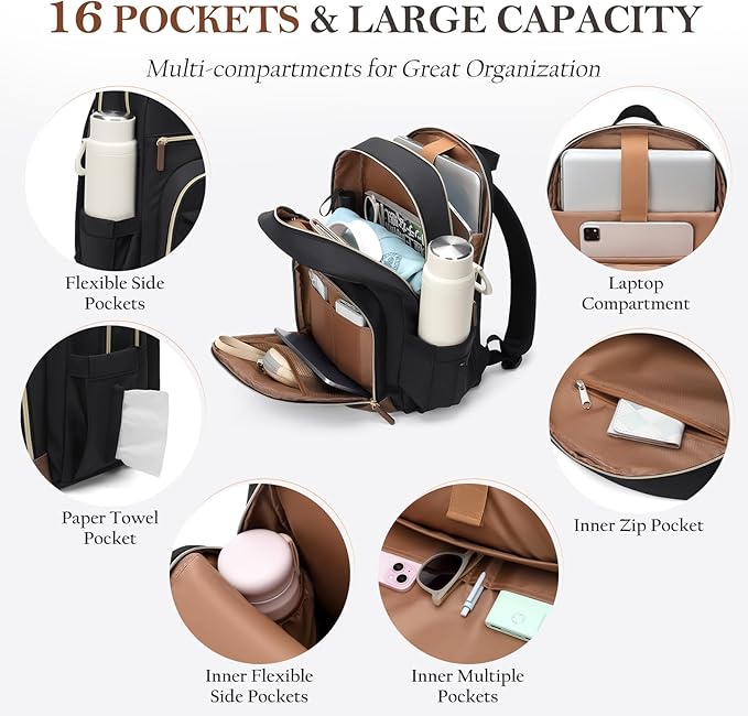 TENSTAR Laptop Backpack for Women, Computer Backpack Fit 16 Inch Notebook, Large Capacity College Backpack Bookbag Casual Daypack for Travel, Apricot