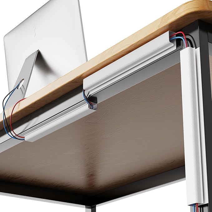 DELAMU 4 Pack Cable Management Under Desk - Office & Home Cable Organizer,J-Channel Cable Management for Clutter-Free Environment,Cable Management Kit,Cord Organizer for Desk,Cord Management,4X15.7in