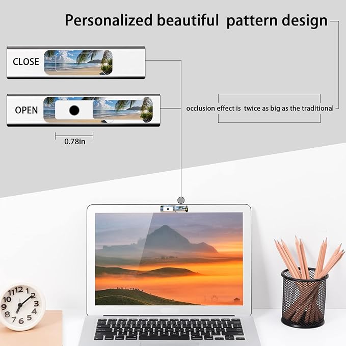 Webcam Cover, 3 Pieces, Laptop Camera Cover, Privacy Shielding Capacity is Twice as Big as The Traditional, Suitable for Computer Mobile Phones, laptops, Tablets and so on (Beach by The sea)