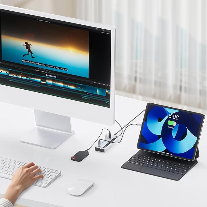 Powered USB C Hub, PULWTOP 9-in-1 USB-Hub suppprt 10Gbps & PD 45W Max Charging(Not Support Video), USB Powered Hub with 3 USB-C, 4 USB-A for Laptop, MacBook, iPad and More (72W Adapter Included)