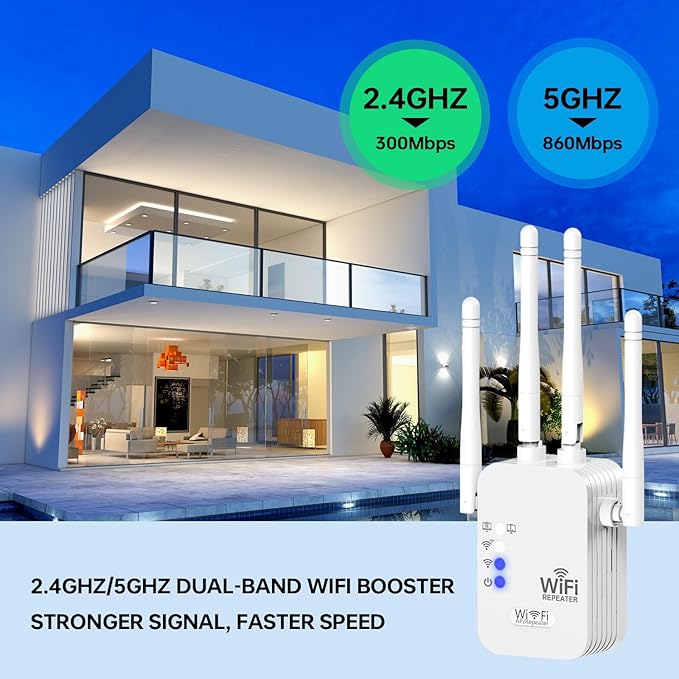 WiFi Extender, WiFi Extenders Signal Booster for Home Up to 9000 sq.ft 5G/2.4G, WiFi Range Extender, Wireless Repeater, Long Range Amplifier with Ethernet Port, Alexa Compatible