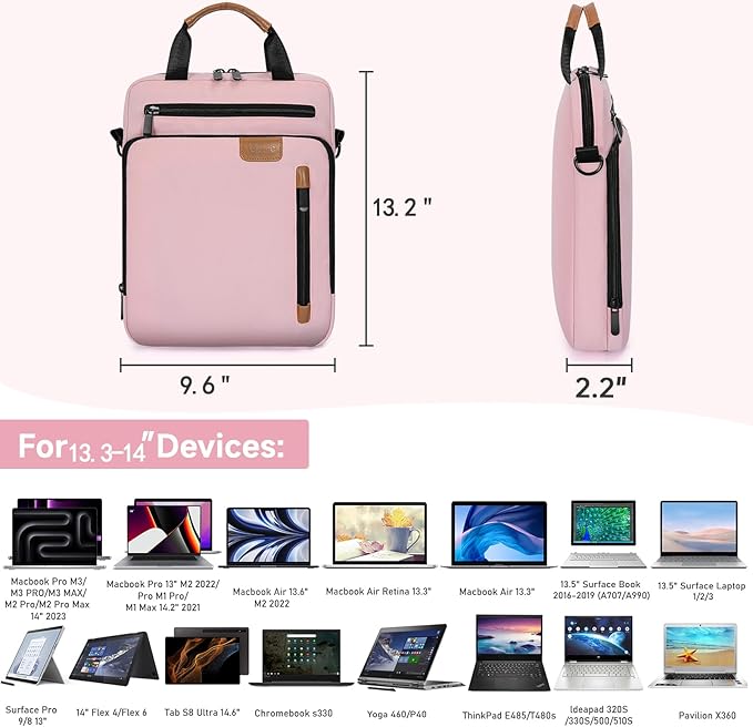 13.3-14 Inch Laptop Sleeve Bag, Padded Carrying Case for MacBook Pro M3/M2 14" /13", MacBook Air 13.6" M3/M2 2024/2022, Surface Pro AI PC/9/8 13",Protective Bag with Accessory Pocket, Pink
