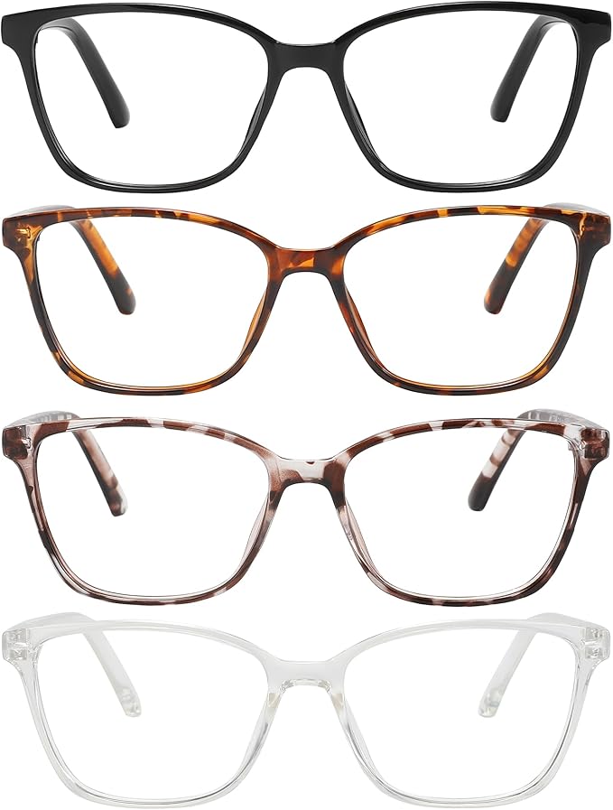 Przene 4 Pack Blue Light Blocking Reading Glasses,Readers for Women and Men with Spring Hinge