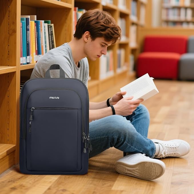 MOSISO Laptop Backpack for Men, Slim Lightweight Compact Computer Backpack for College Work Business Office Travel, 15.6 inch Waterproof Commute Laptop Bag Casual Daypack with Luggage Strap, Navy Blue