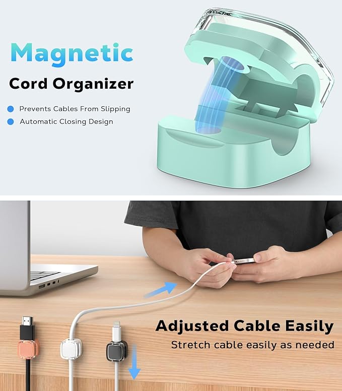 MoKo 6 Pack Magnetic Cable Clips, Under Desk Cable Management, Adhesive Magnetic Cord Holder, Magnetic Cord Organizer Wire Holder Keeper Organizer for Nightstand Desk Office Car Wall Glass, O+P+B+W+B