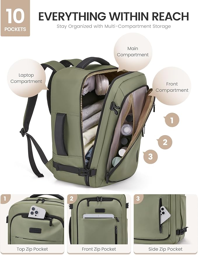 LOVEVOOK Travel Backpack for Women Men with Garment Bag, 50L Carry on Backpack as TSA Personal Item Flight Approved, Luggage Daypack Fits 17.3" Laptop, Overnight Business Weekender Travel Essential