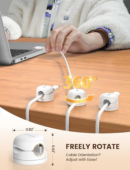 6Pack Rotatable Cord Organizer Cable Clips - Lamicall [1s Lock] Spring Cord Holder, Desk Phone Charger Cable Management, Wire Keeper for Nightstand, Office Accessories & Desk Organizers