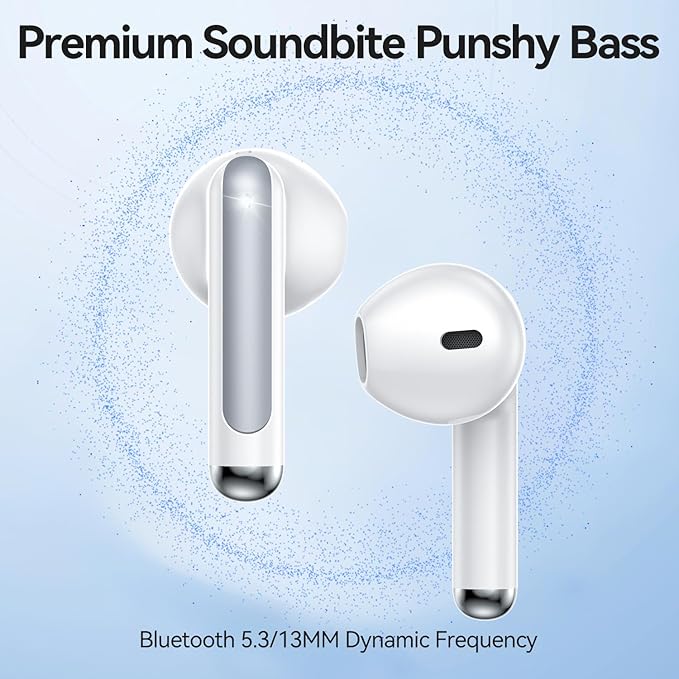Wireless Earbuds, 2025 Bluetooth 5.3 Headphones HiFi Stereo 50H Playback Ear Buds with Led Digital Display, ENC Noise Cancelling Earbuds for Laptop Computer, iOS, Android, White