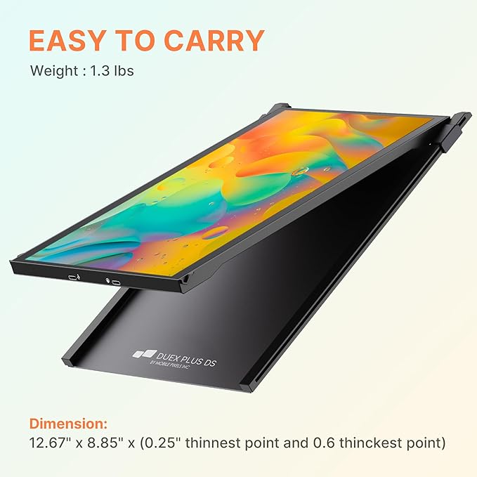 Mobile Pixels Duex Plus DS Portable Laptop Monitor, 13.3'' Laptop Screen Extender, Type-C/HDMI Plug and Play, Portable Monitor for 13'' to 14.5'' Laptop