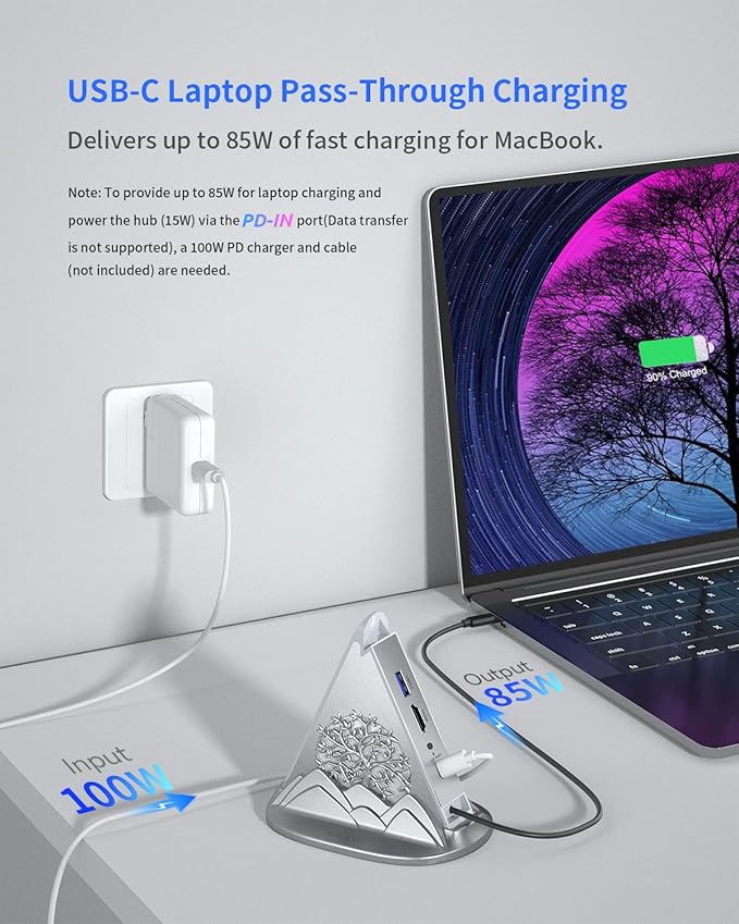 USB C Hub, 8-in-1 Vertical USBC to HDMI Tower Hub for MacBook, iPhone16, iMac, iPad, Surface, XPS, etc. (4K@30Hz HDMI Adapter, 5Gbps USB-Ax3 & USB-Cx1, SD/TF Card Reader, 100W PD, Silver)