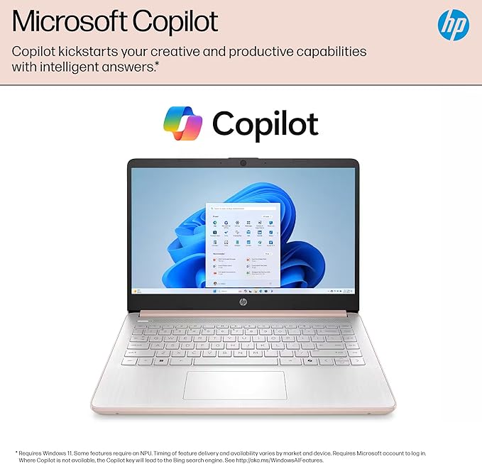 HP 14” Flagship Laptop 2025 AI-Powered Computer, Office Lifetime, Student Business, 4-Core Intel CPU, 16GB RAM 628GB Storage (128GB UFS+ 500GB Ext), Long Battery HubxcelAccessory Win 11 Pro Rose Gold