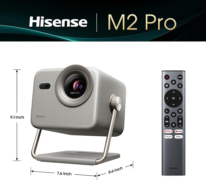 Hisense M2 Pro, Triple Laser Smart Portable Lifestyle Projector, 4K UHD, 65” – 200”, 1,300 Lumens, Dolby Vision,Optical Zoom, Intelligent Screen Adjustments, Vidaa OS, Netflix Included (2025 Model)