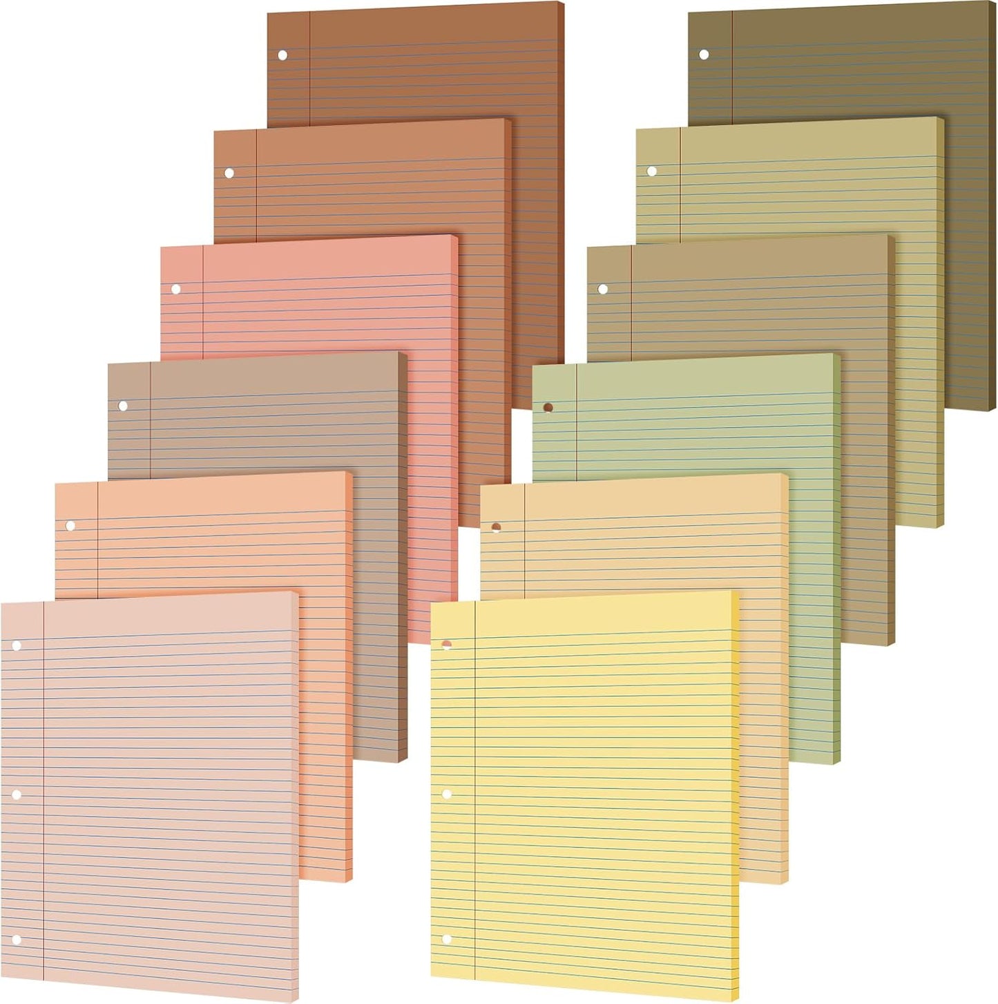 PerKoop 12 Pack 600 Sheets Colored Lined Paper Bulk Wide Ruled 8 x 10.5 Inches, Pastel Loose Leaf Notebook Paper 3 Hole Punched Filler for Back School Classroom Supplies(Cute Color)