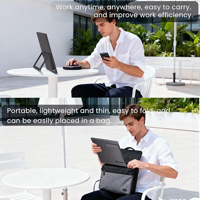 Portable Monitor for Laptop, 14" HDMI USB-C IPS External Screen, Built-in Dual Speakers Gaming for Laptop PC Display with Stand, Plug & Play,Lightweight Small Monitor for On-The-Go Use,Black