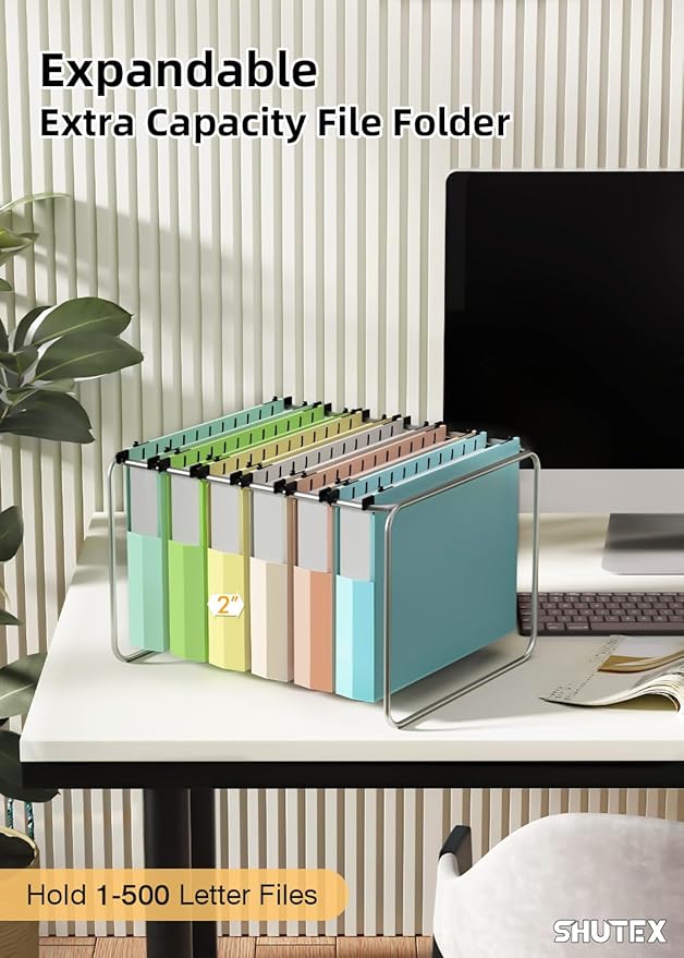 Extra Capacity Plastic Hanging File Folders,12 Pack Reinforced Hang Folder,Heavy Duty 2 Inch Expansion,Filing Cabinet Folders Letter Size for Bulk Files/Medical Charts (Morandi Colors)