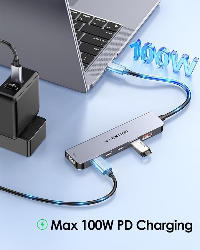 LENTION USB C Hub, 6-in-1 Multiport Adapter with 10Gbps Data Transfer 2xUSB-C & 2xUSB-A, 4K@60Hz HDMI, 100W PD Charging, for MacBook Pro/Air, iPad, iPhone & More, Stable Driver 3.0, Gray (CE37)
