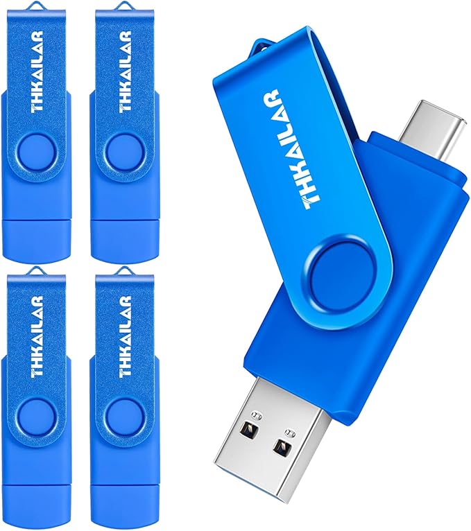 Thkailar 64GB 5 Pack USB C Flash Drive 3.1-2 in 1 Thumb Drive with USB A and Type C Port-Compatible with Android Phone/Mac Pro/PC/TV