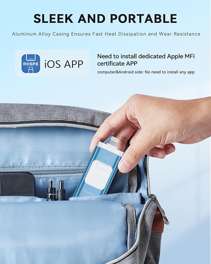 Apple MFi Certified 512GB Flash Drive for iPhone Thumb Drive Photo Stick, USB Memory Stick iPhone Flash Drive for Photos Videos, High Speed Jump Drive Compatible for iPhone/iPad/Android/PC (Blue)