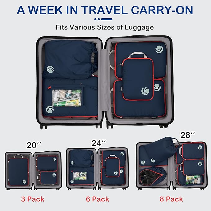 Cipway Compression Packing Cubes, Ultralight Luggage Organizer Bags with Laundry Bags and Clear Toiletries Bag,Travel Essentials for Carry on Suitcase (6 Piece,Blue)