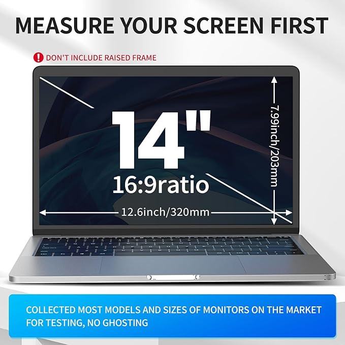 Laptop Privacy Screen 14 inch, 9H Hanging Privacy Screen for Laptop for 16:9, Acrylic HD Eye Protection Anti Glare Blue Light Laptop Screen Privacy Filter