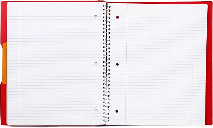 Mintra Office Durable PREMIUM Spiral Notebook, ((Red, 1 Subject, 8.5in x 11in)), Fabric Covered Coils, No Snags, Removable Adjustable Pocket Dividers, Ruler, Organization, Customizable