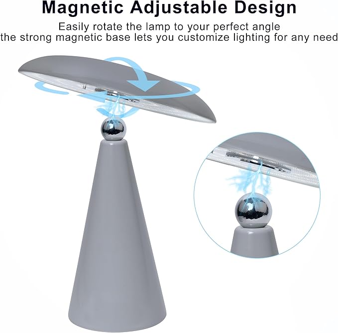 Elegant & Modern “Magnetic Cordless LED Table Lamp – Portable Touch-Dimmable Bedside Light for Bedroom, Living Room & Small Spaces (Gray)”