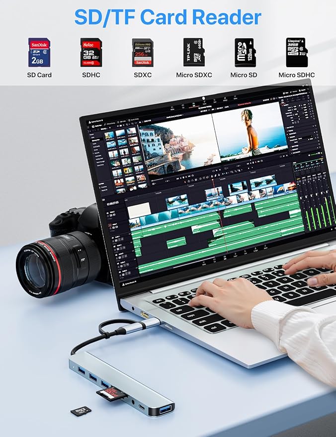 USB C/USB Hub Multiport Adapter,USB 3.0 Hub Aluminum 8 in 1 USB Splitter with SD/TF Card Reader,1 x USB 3.0, 3 x USB 2.0, 1 x USB C,and 3.5mm Audio Output for MacBook Pro Air,iPad Pro,Laptop