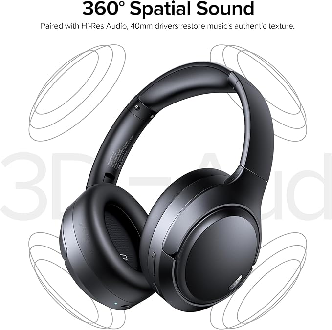 TAGRY Hybrid Active Noise Cancelling Headphones 120Hrs Playtime ENC Clear Call Mic Over Ear Wireless Bluetooth Headphones with Hi-Res Audio Comfort Earcups Low Latency ANC Headphone for Travel Game