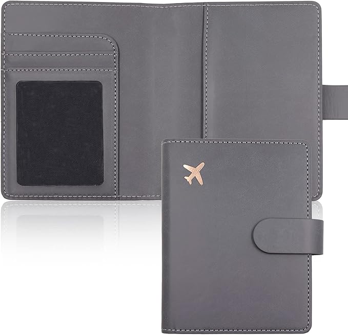 Deziliao Passport Wallet, Gray, Unisex, Faux Leather, Waterproof, Slim, Lightweight, RFID Blocking, 2-in-1 Design, with Document Slots, Credit Card Slots, SIM Card Slots