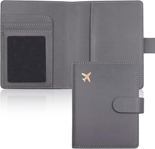 Deziliao Passport Wallet, Gray, Unisex, Faux Leather, Waterproof, Slim, Lightweight, RFID Blocking, 2-in-1 Design, with Document Slots, Credit Card Slots, SIM Card Slots