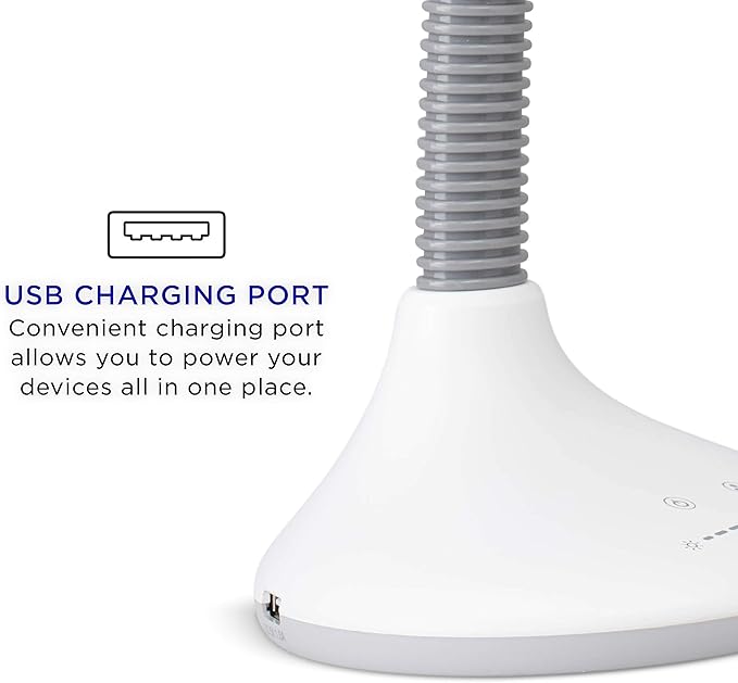 Verilux SmartLight Full Spectrum LED Desk Lamp with Adjustable Brightness, Flexible Gooseneck and Integrated USB Charging Port - Reduces Eye Strain and Fatigue - Ideal for Readers, Artists, Crafters